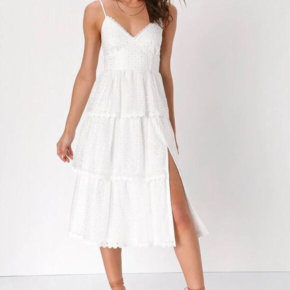 NWT Poetic Poise White Lace Tiered Midi Dress Lulus Size M - Picture 1 of 8